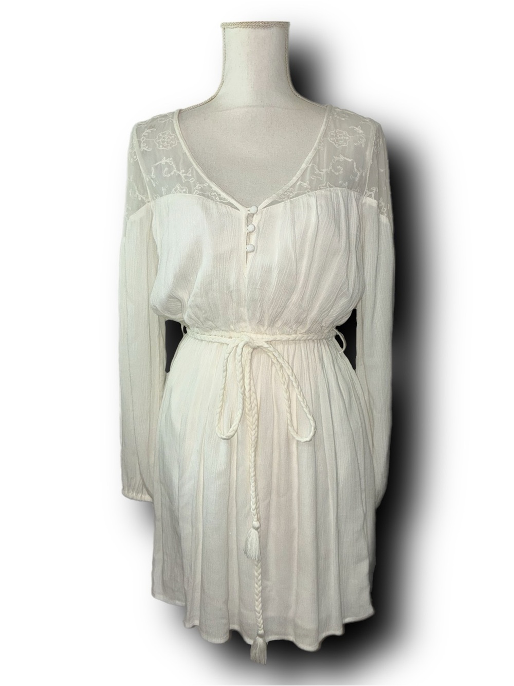 Abercrombie & Fitch Boho Beachy Mini Dress with Sheer Lace Neckline Ren Faire